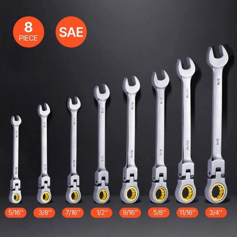 Eight-Piece SAE Flexible Ratcheting Wrench Set