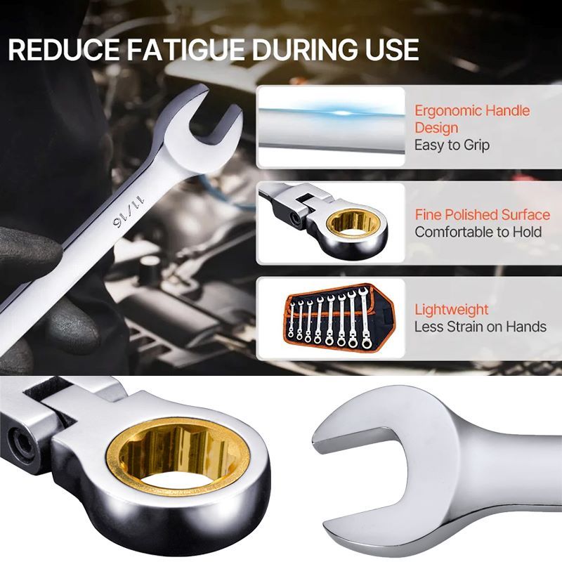 Eight-Piece SAE Flexible Ratcheting Wrench Set