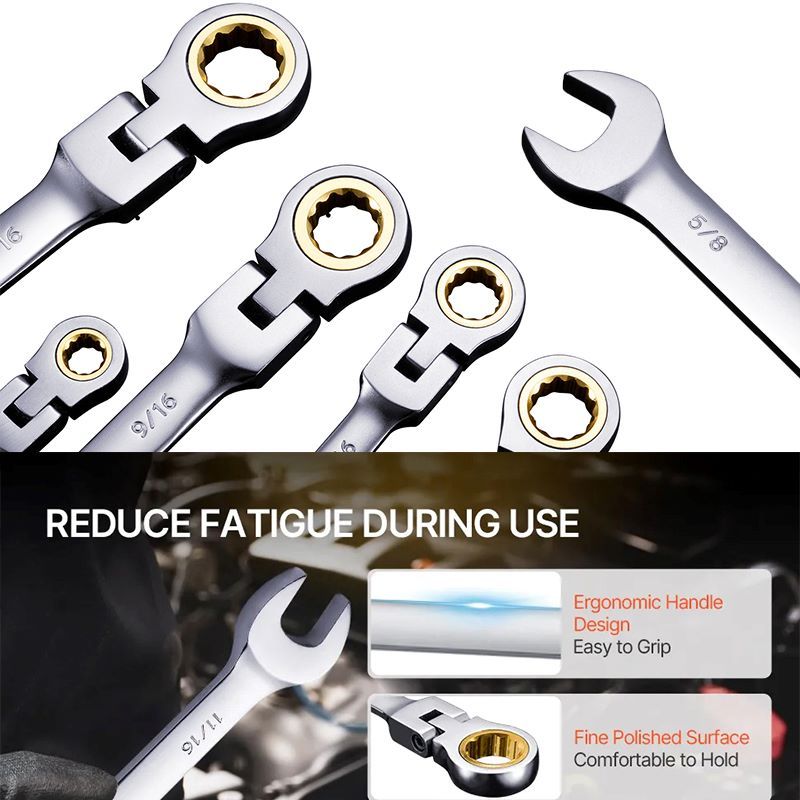 Eight-Piece SAE Flexible Ratcheting Wrench Set