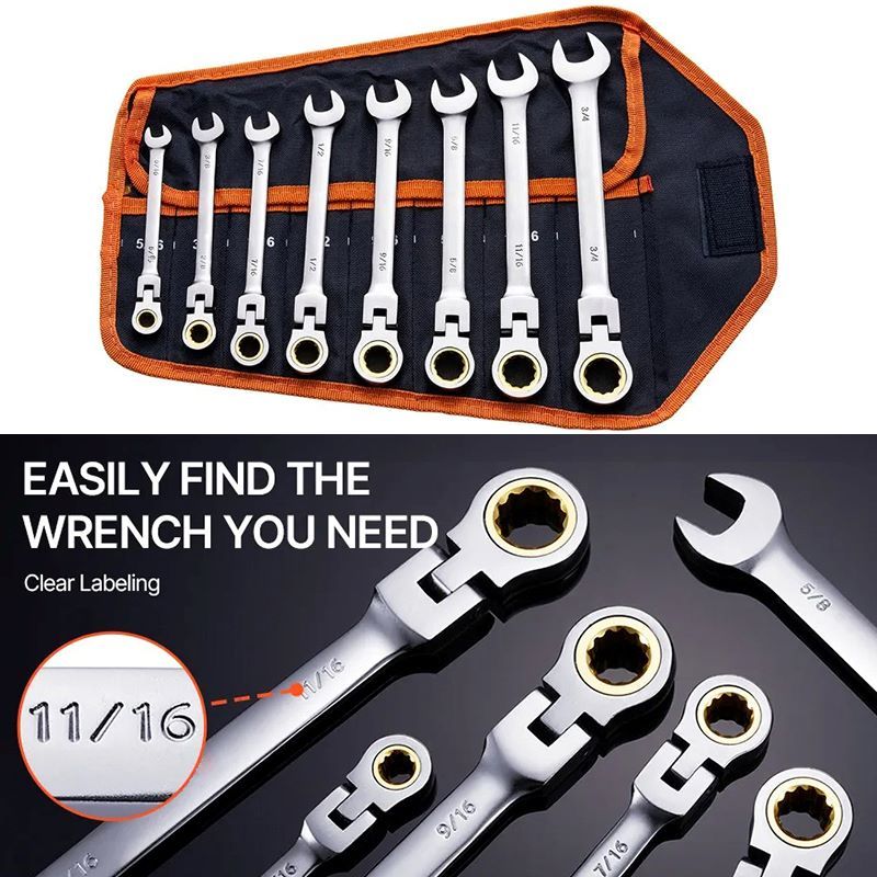 Eight-Piece SAE Flexible Ratcheting Wrench Set