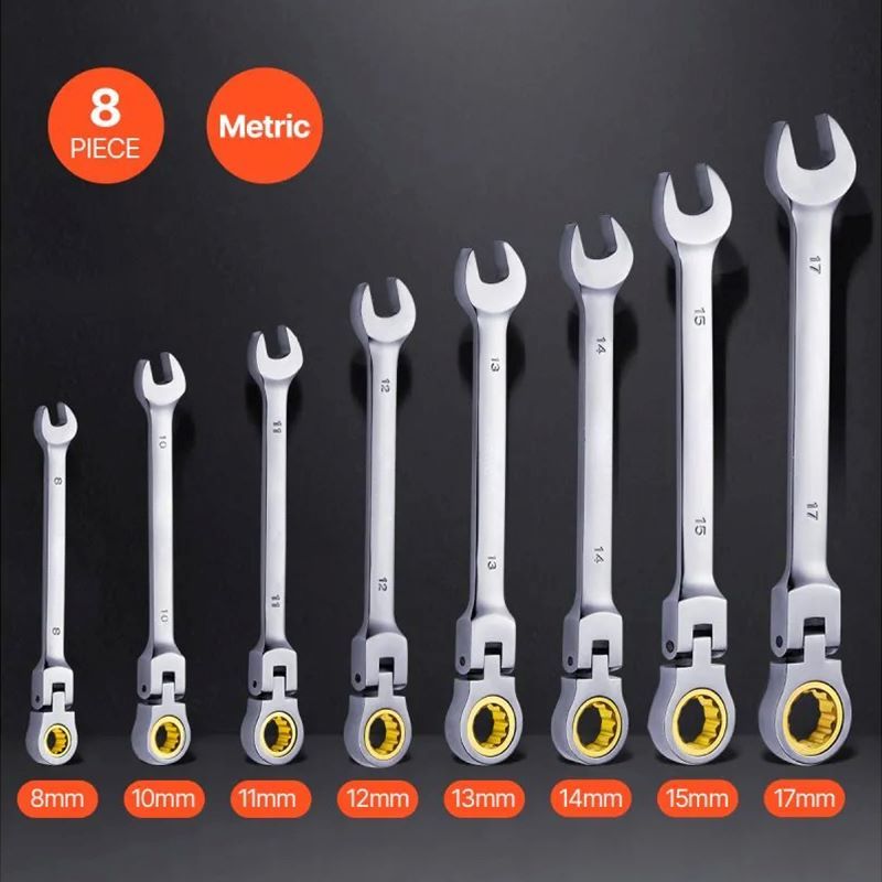Metric Ratcheting Wrench Set with Roll-Up Pouch