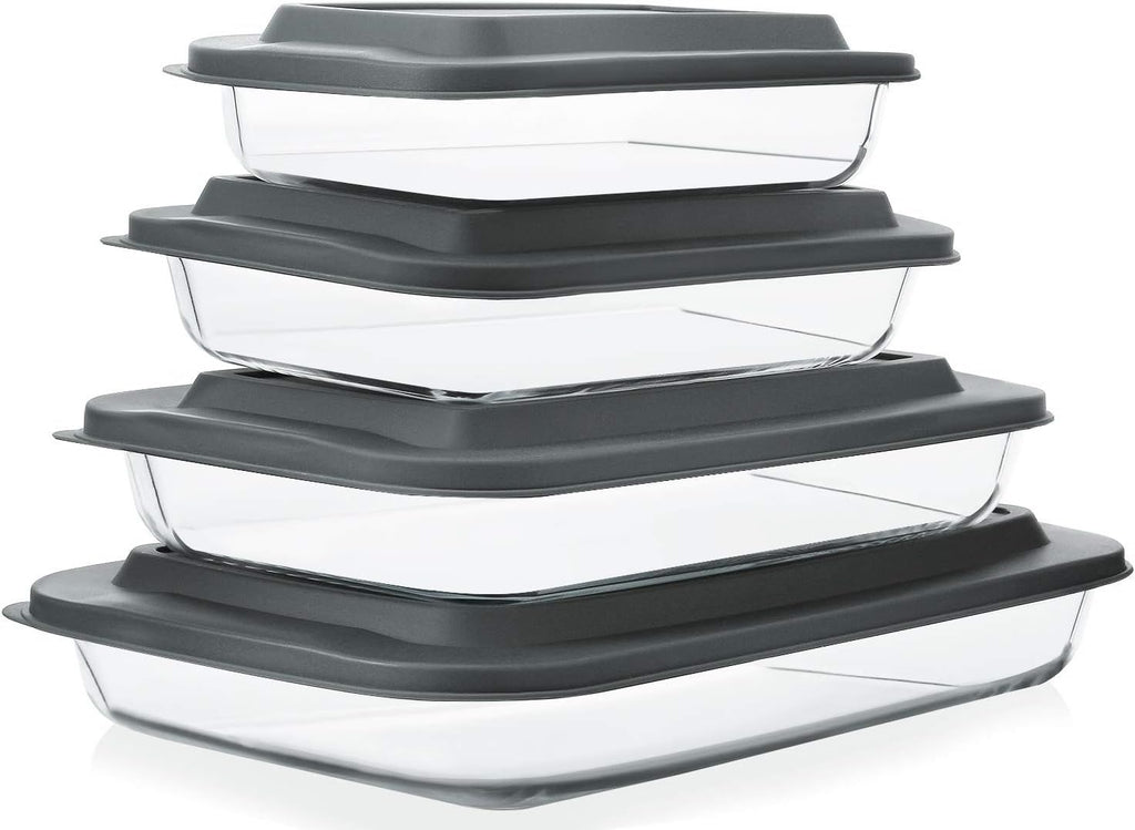 8-Piece Borosilicate Glass Baking Dish Set with Tight-Fitting Lids