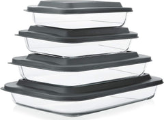 8-Piece Borosilicate Glass Baking Dish Set with Tight-Fitting Lids