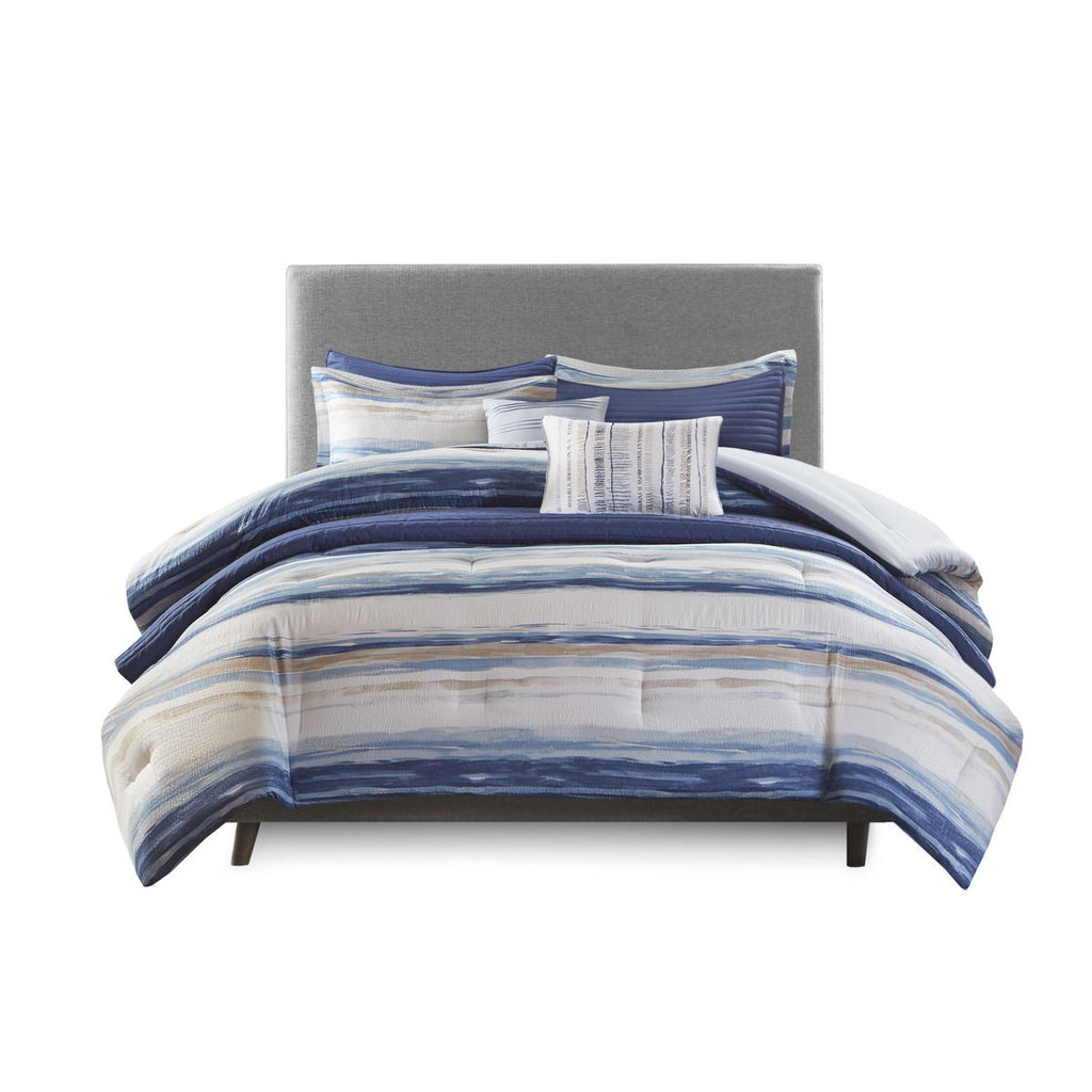 Blue Watercolor Stripe Comforter and Quilt Collection
