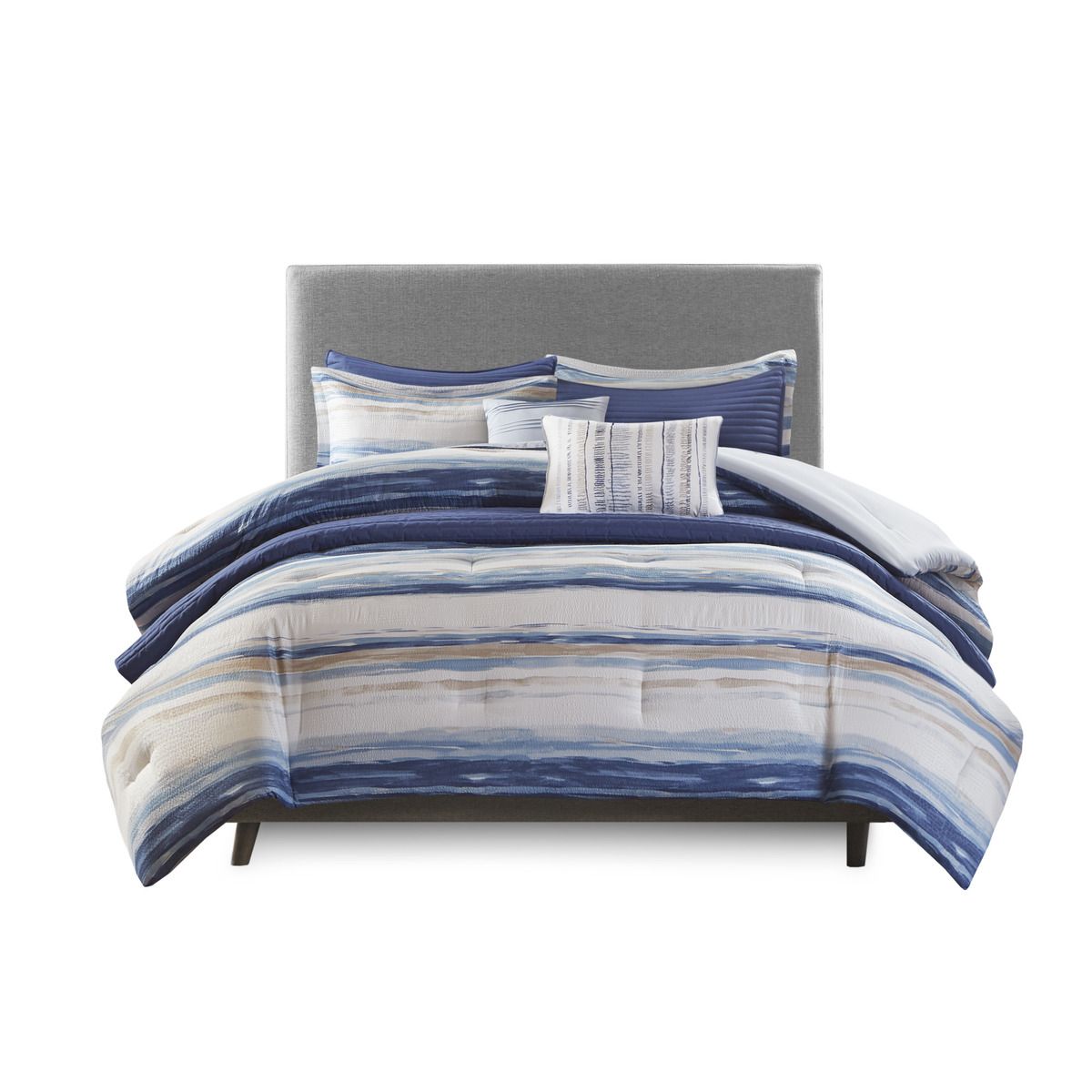 Blue Watercolor Stripe Comforter and Quilt Collection