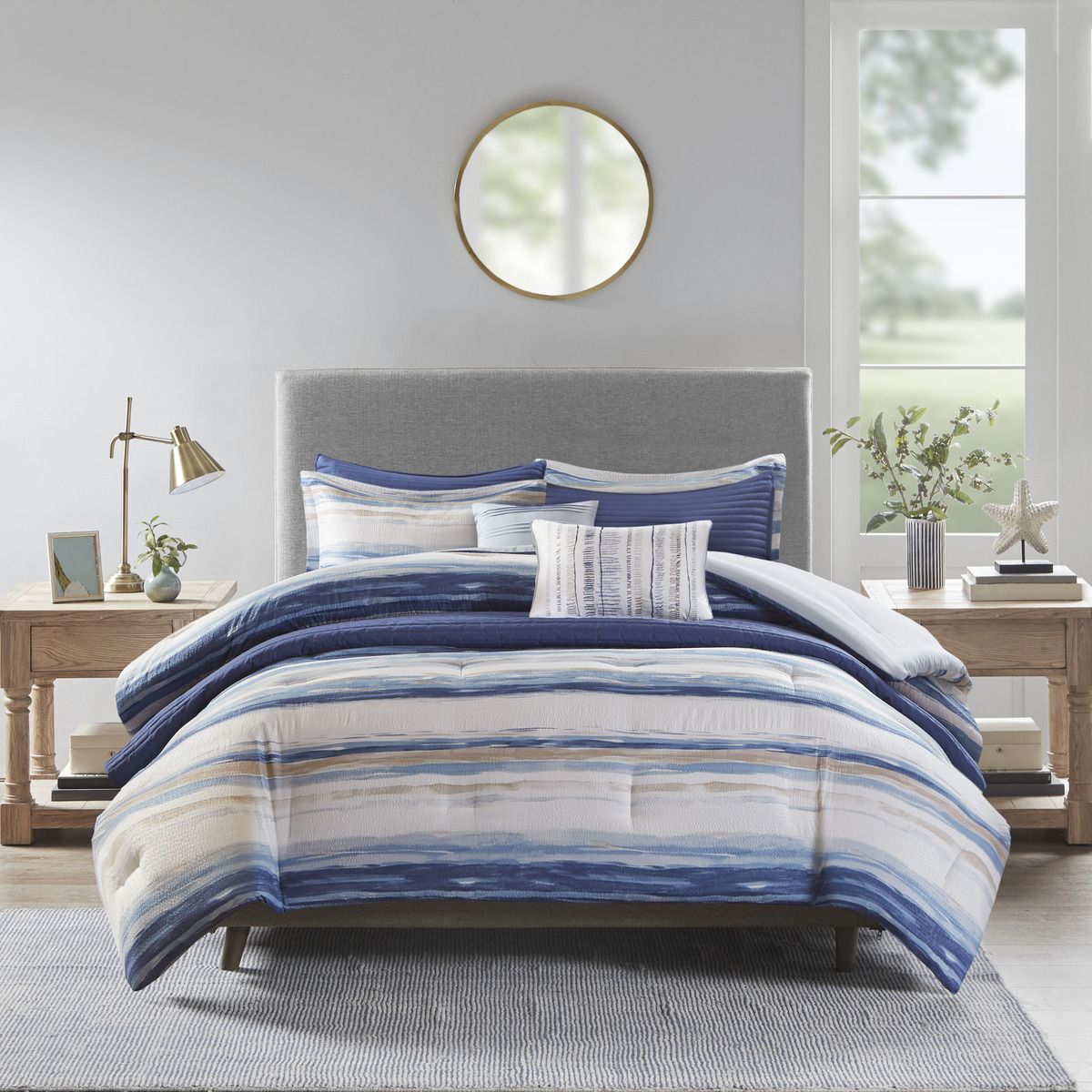 Blue Watercolor Stripe Comforter and Quilt Collection
