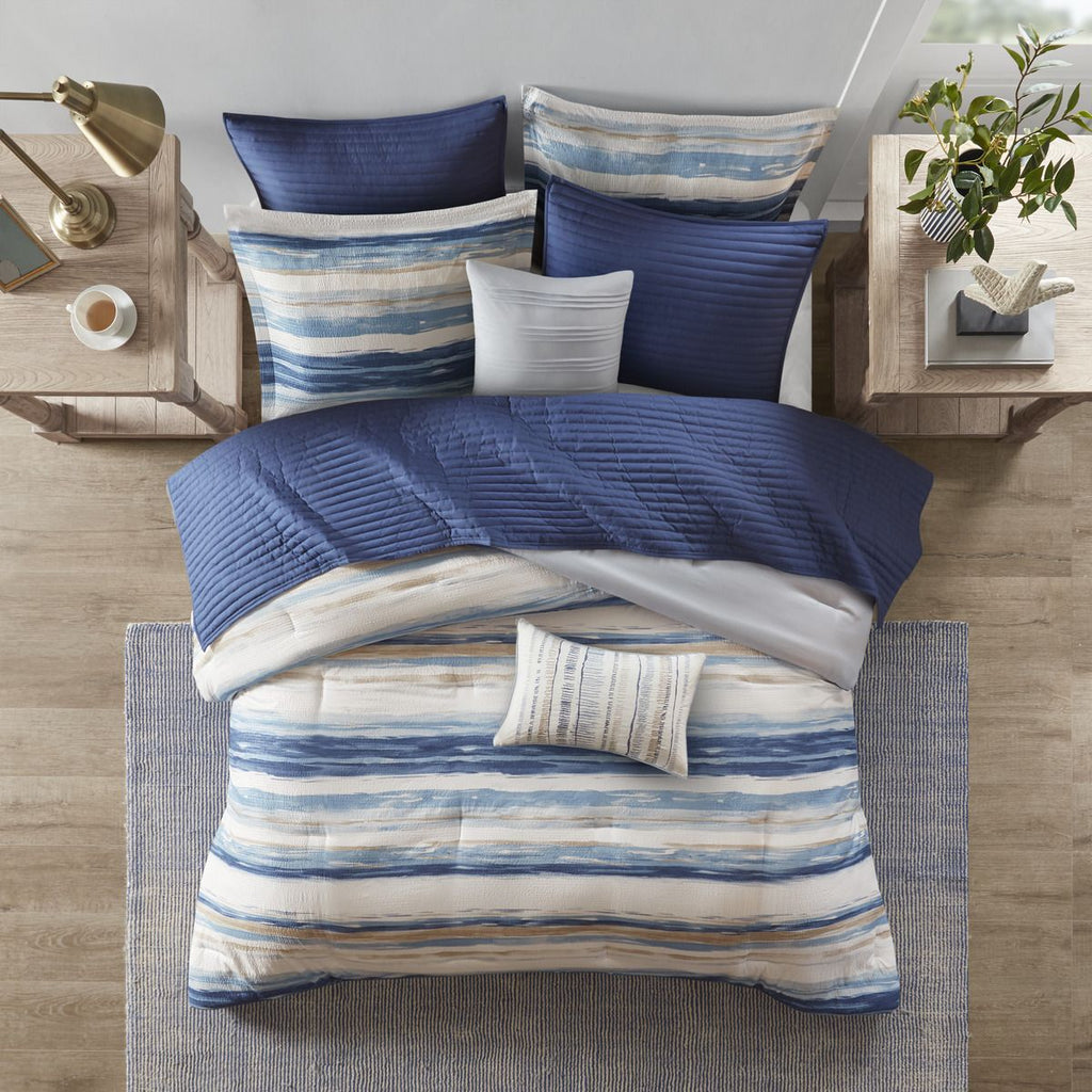 Blue Watercolor Stripe Comforter and Quilt Collection