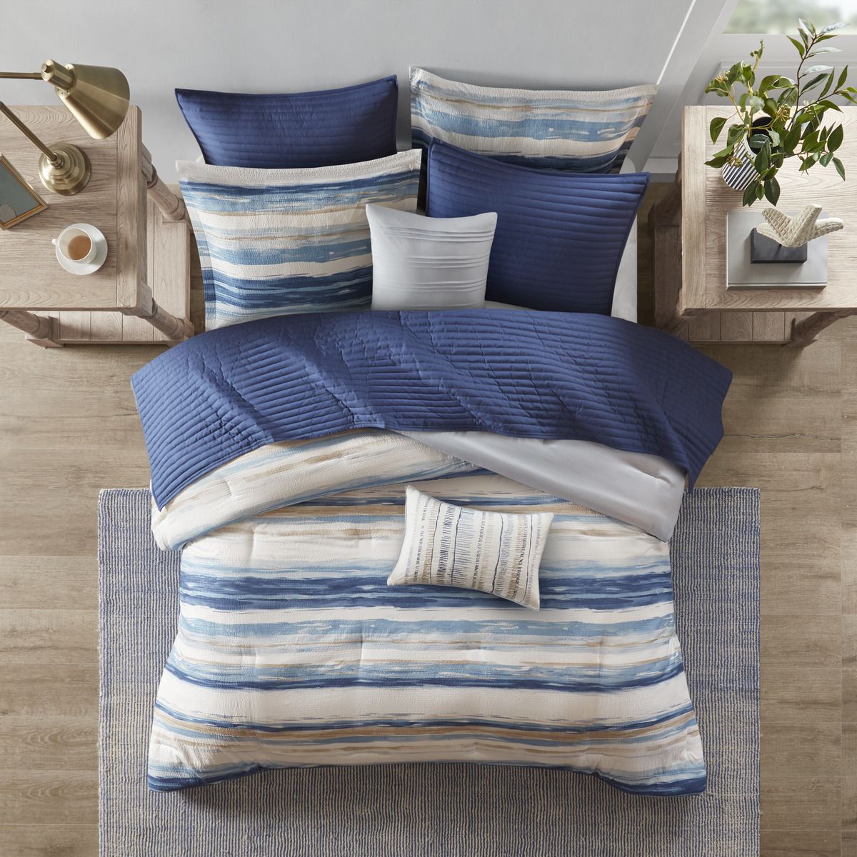 Blue Watercolor Stripe Comforter and Quilt Collection