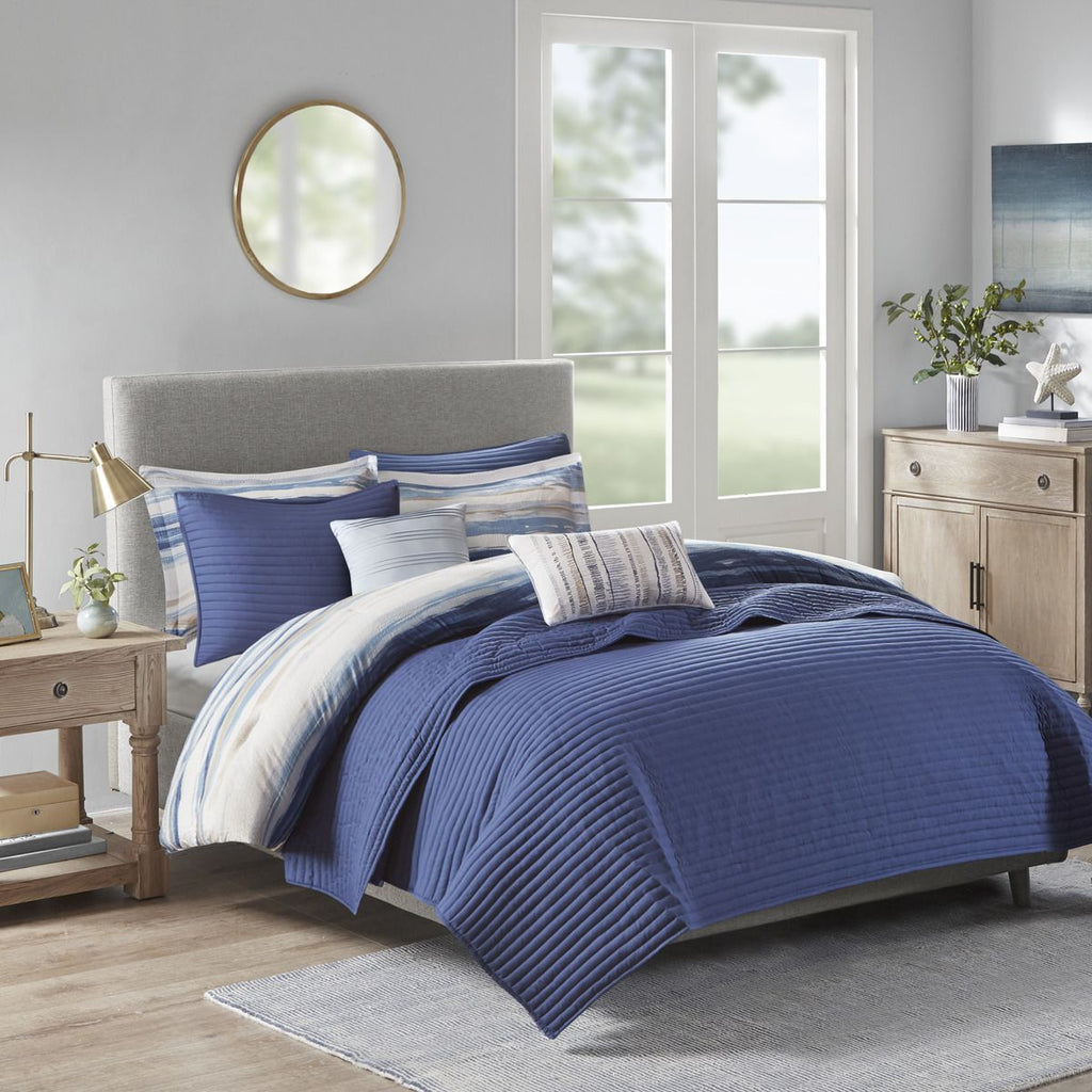 Blue Watercolor Stripe Comforter and Quilt Collection