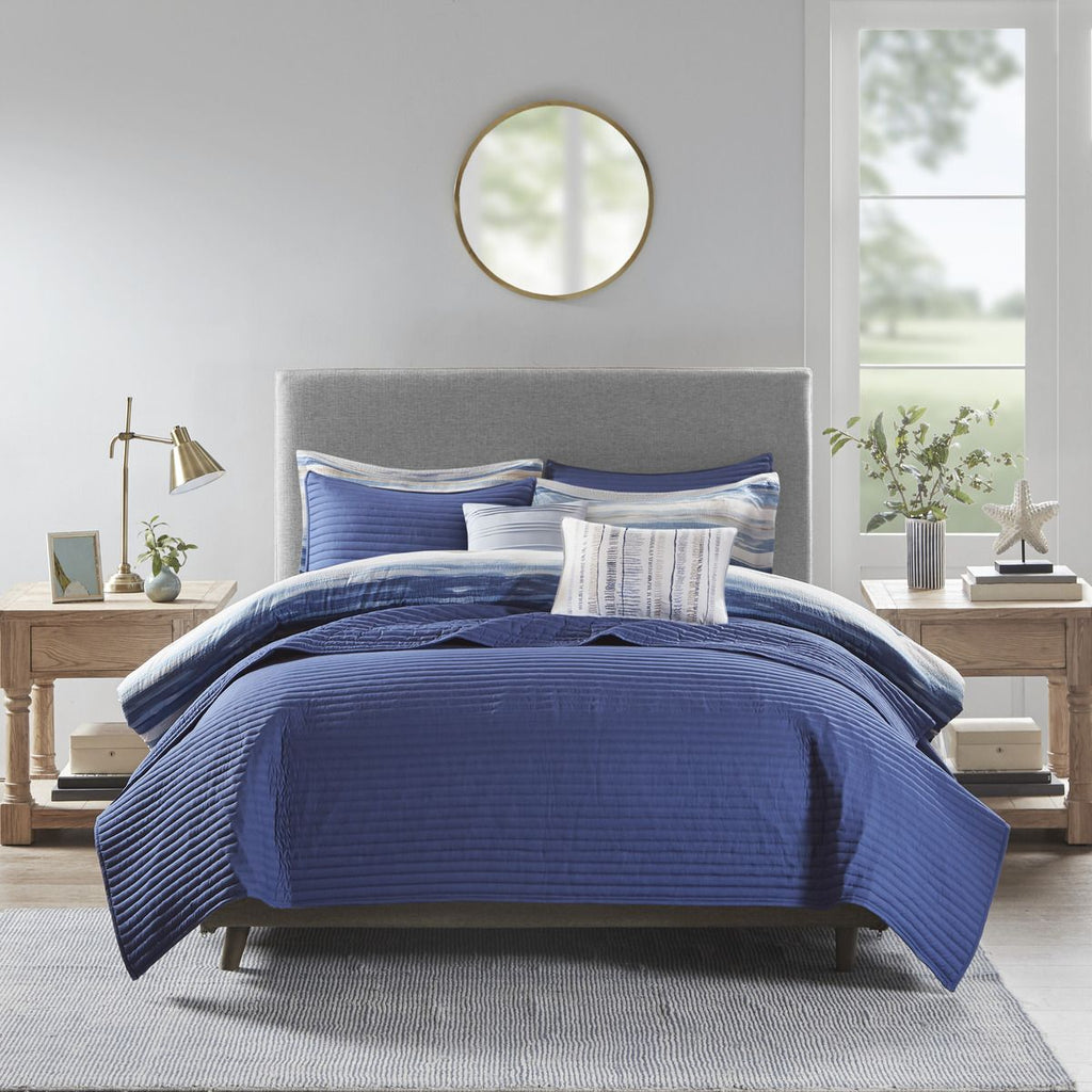 Blue Watercolor Stripe Comforter and Quilt Collection