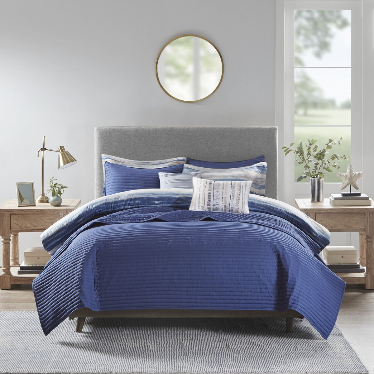Blue Watercolor Stripe Comforter and Quilt Collection