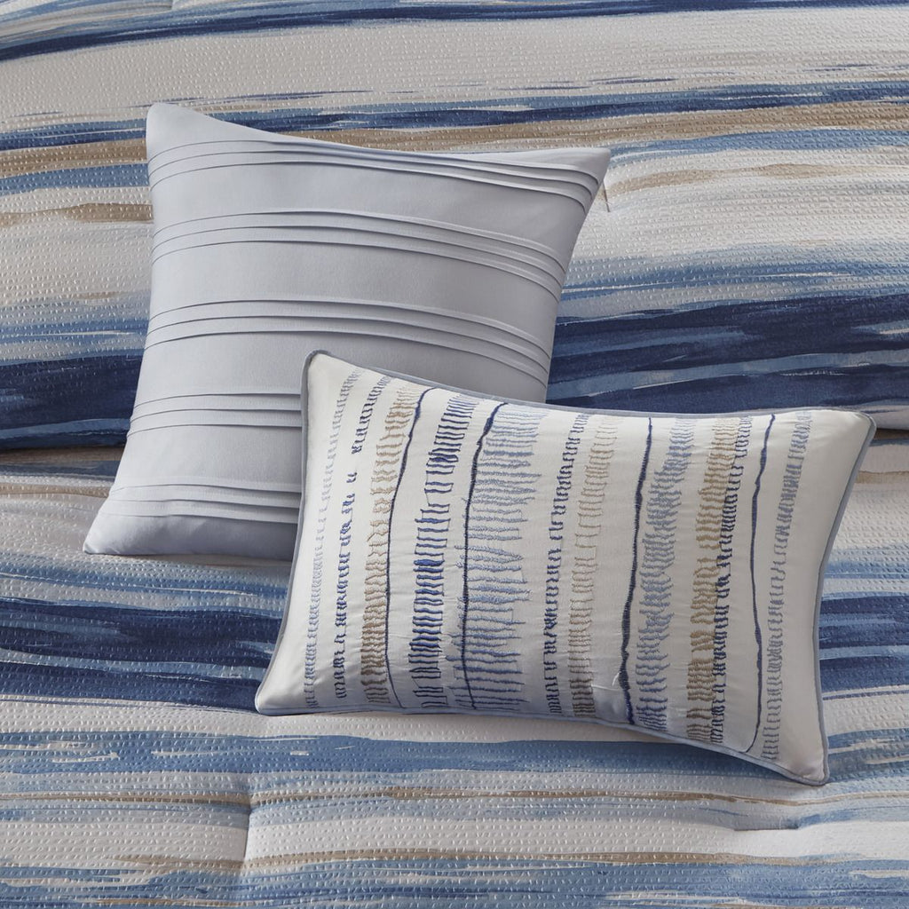 Blue Watercolor Stripe Comforter and Quilt Collection