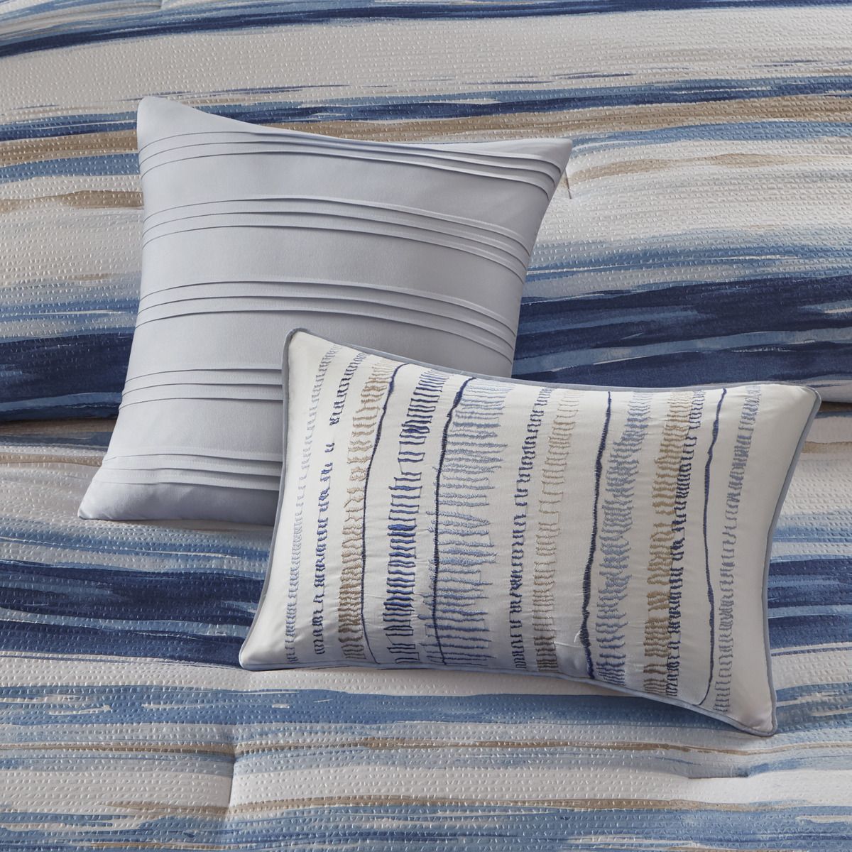 Blue Watercolor Stripe Comforter and Quilt Collection