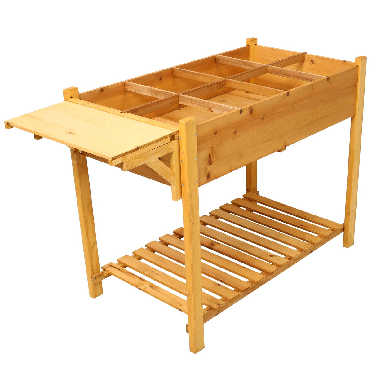 Elevated Garden Bed with Eight Grow Grids and Folding Ledge