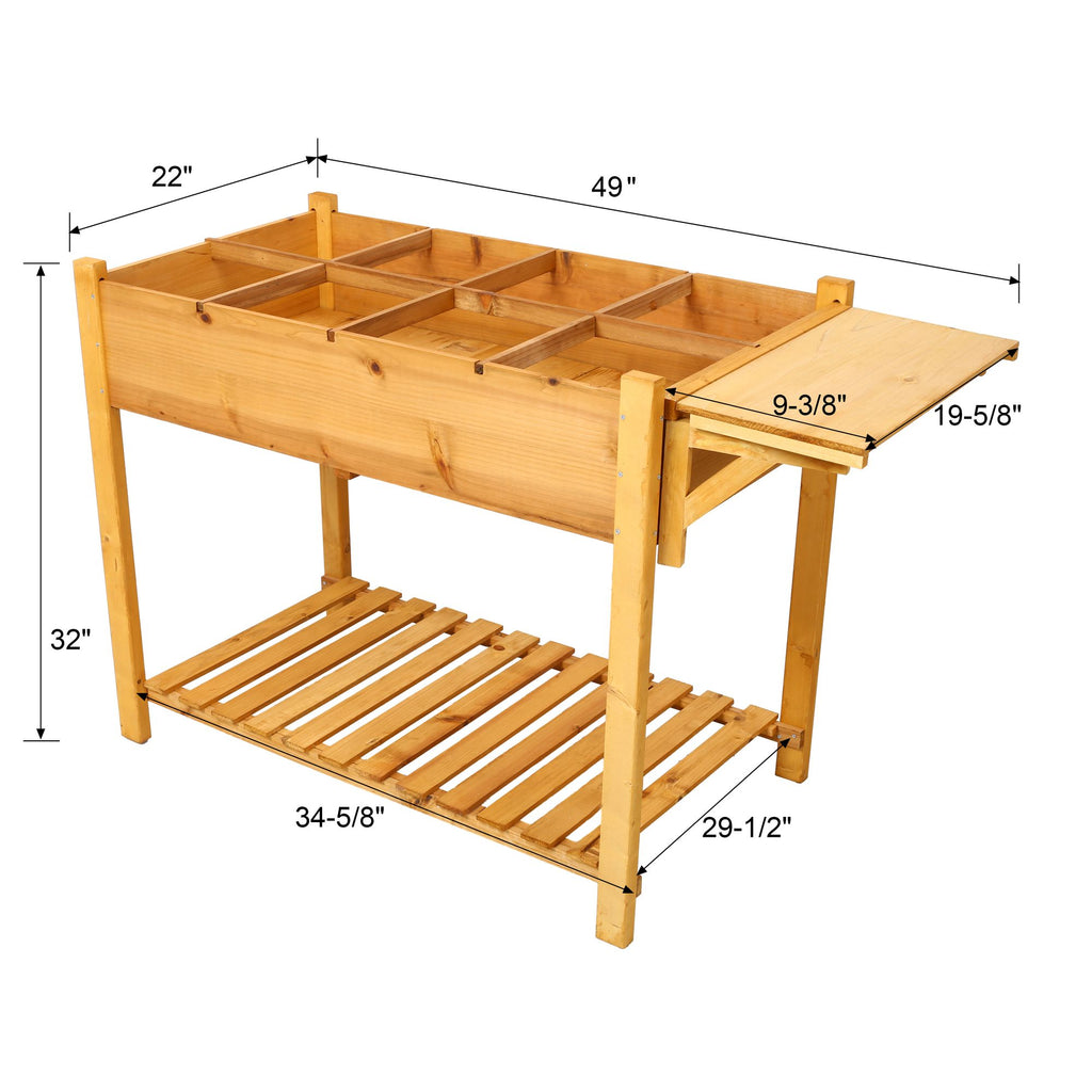 Elevated Garden Bed with Eight Grow Grids and Folding Ledge