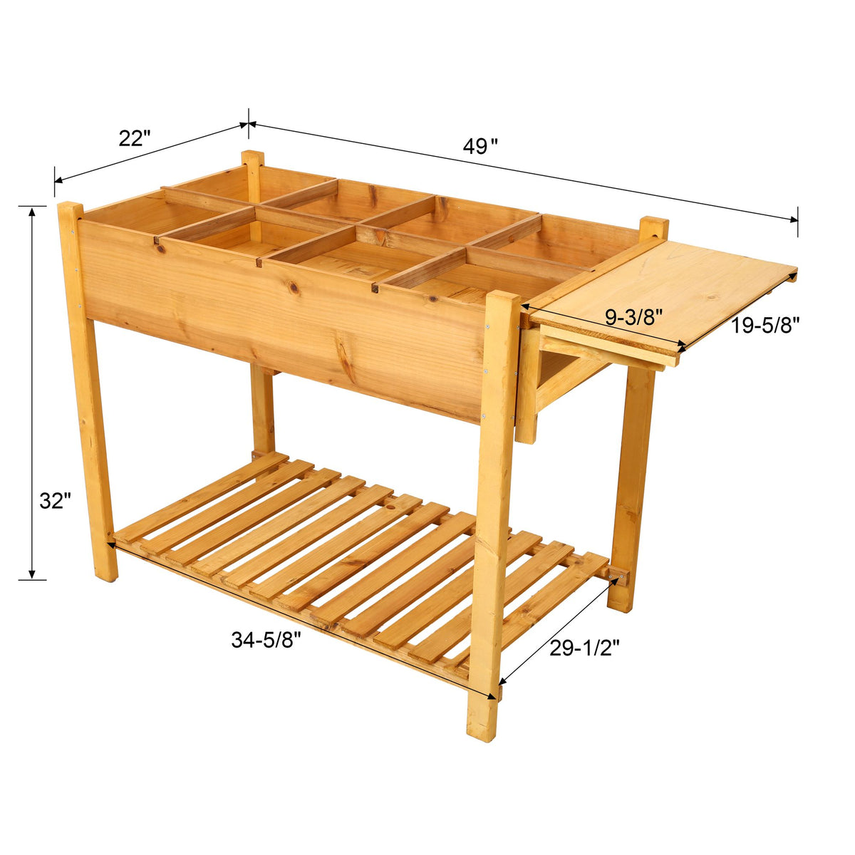 Elevated Garden Bed with Eight Grow Grids and Folding Ledge