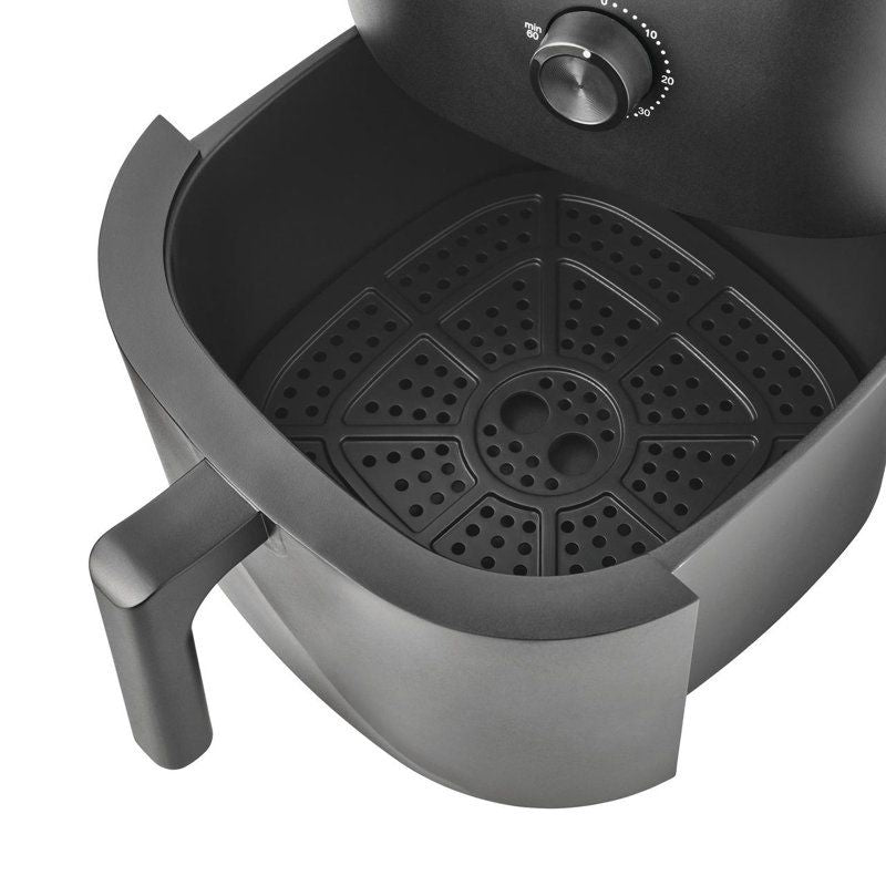 Compact Black Air Fryer with Presets and Auto Shutoff