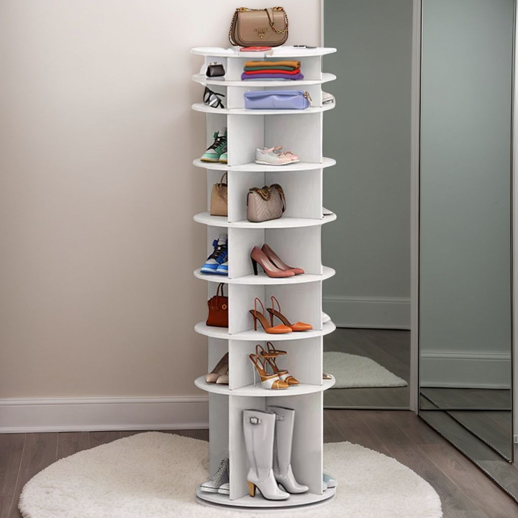 8-Tier Rotating Shoe Rack Tower – 360° Spinning Shoe Organizer
