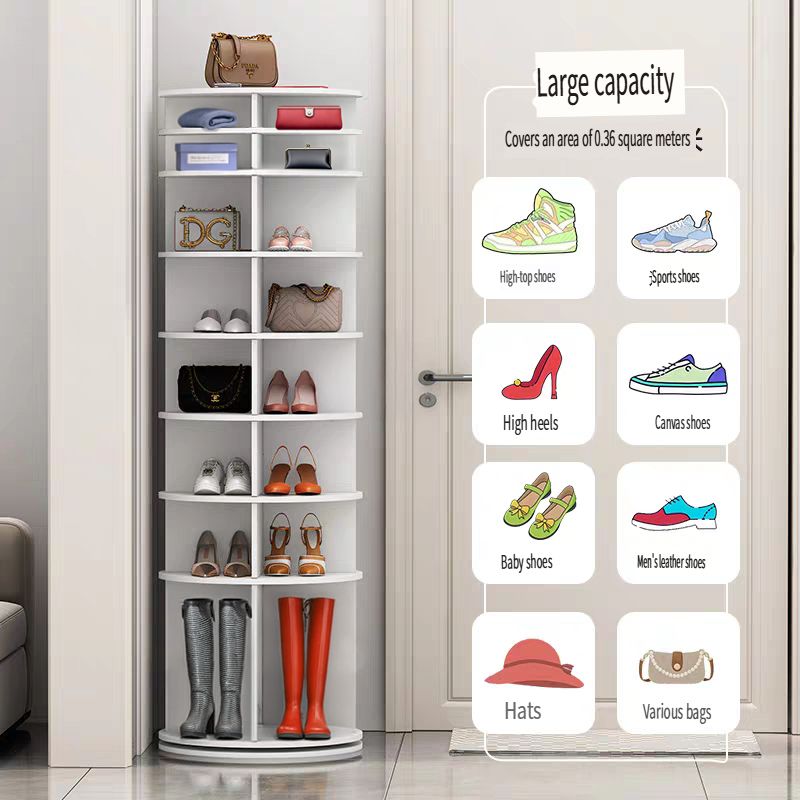 8-Tier Rotating Shoe Rack Tower – 360° Spinning Shoe Organizer