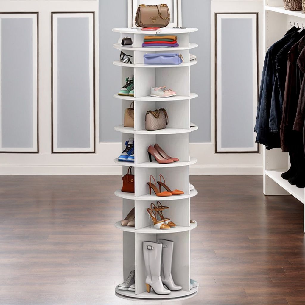 8-Tier Rotating Shoe Rack Tower – 360° Spinning Shoe Organizer