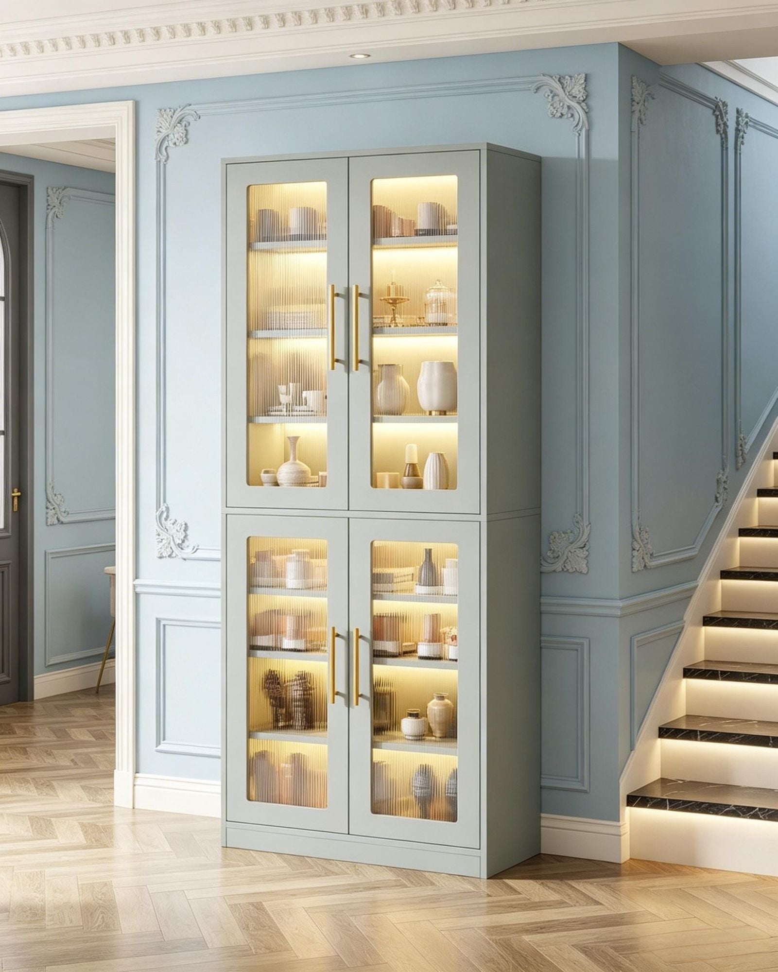 8-Tier Shoe Cabinet with Acrylic Doors and LED Lights