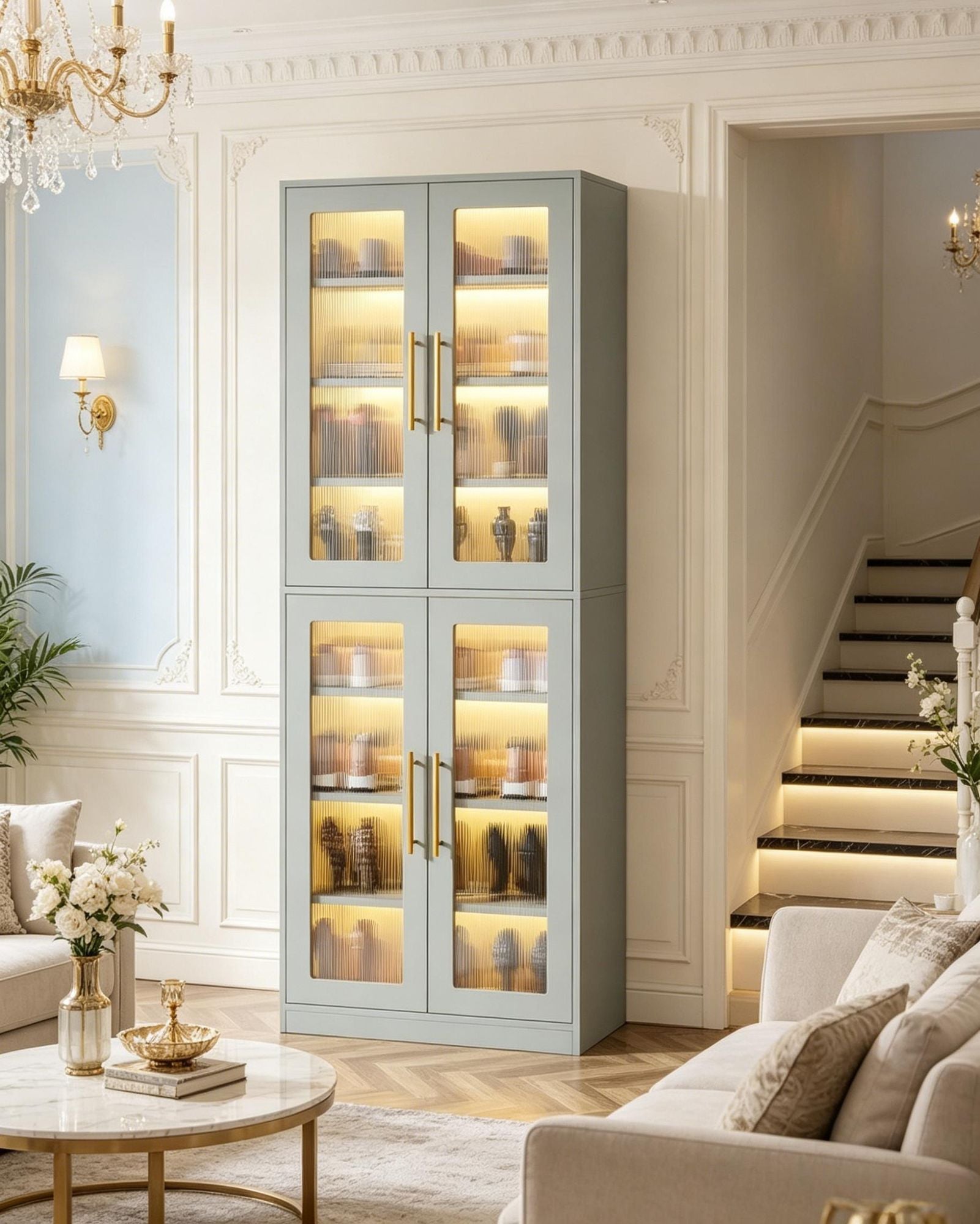 8-Tier Shoe Cabinet with Acrylic Doors and LED Lights