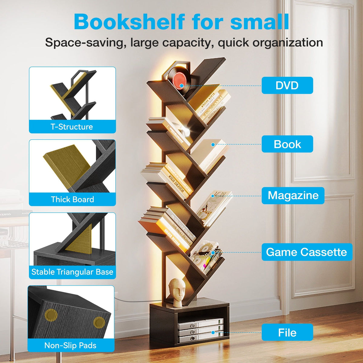 Tree Bookshelf with Smart RGB Lighting