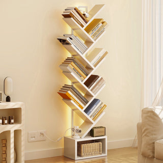 8-Tier Tree Bookshelf with Smart RGB LED Lights and Multi-Purpose Storage