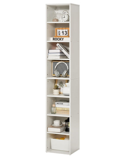 8 Tiers Narrow Bookshelf, Wooden Tall Open Bookcase with Height-Adjustable Shelf