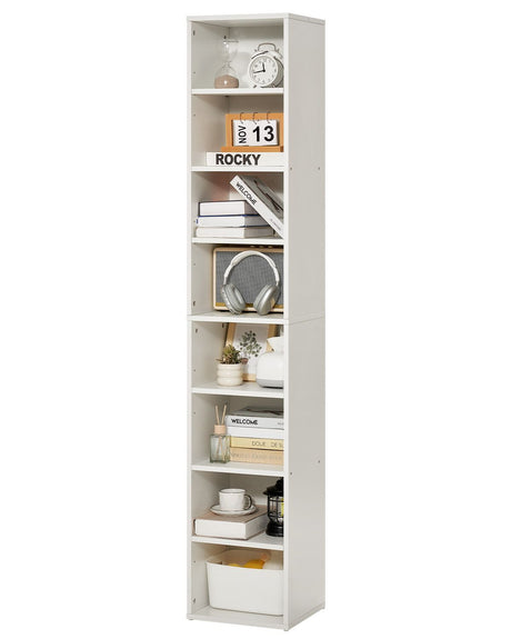8 Tiers Narrow Bookshelf, Wooden Tall Open Bookcase with Height-Adjustable Shelf
