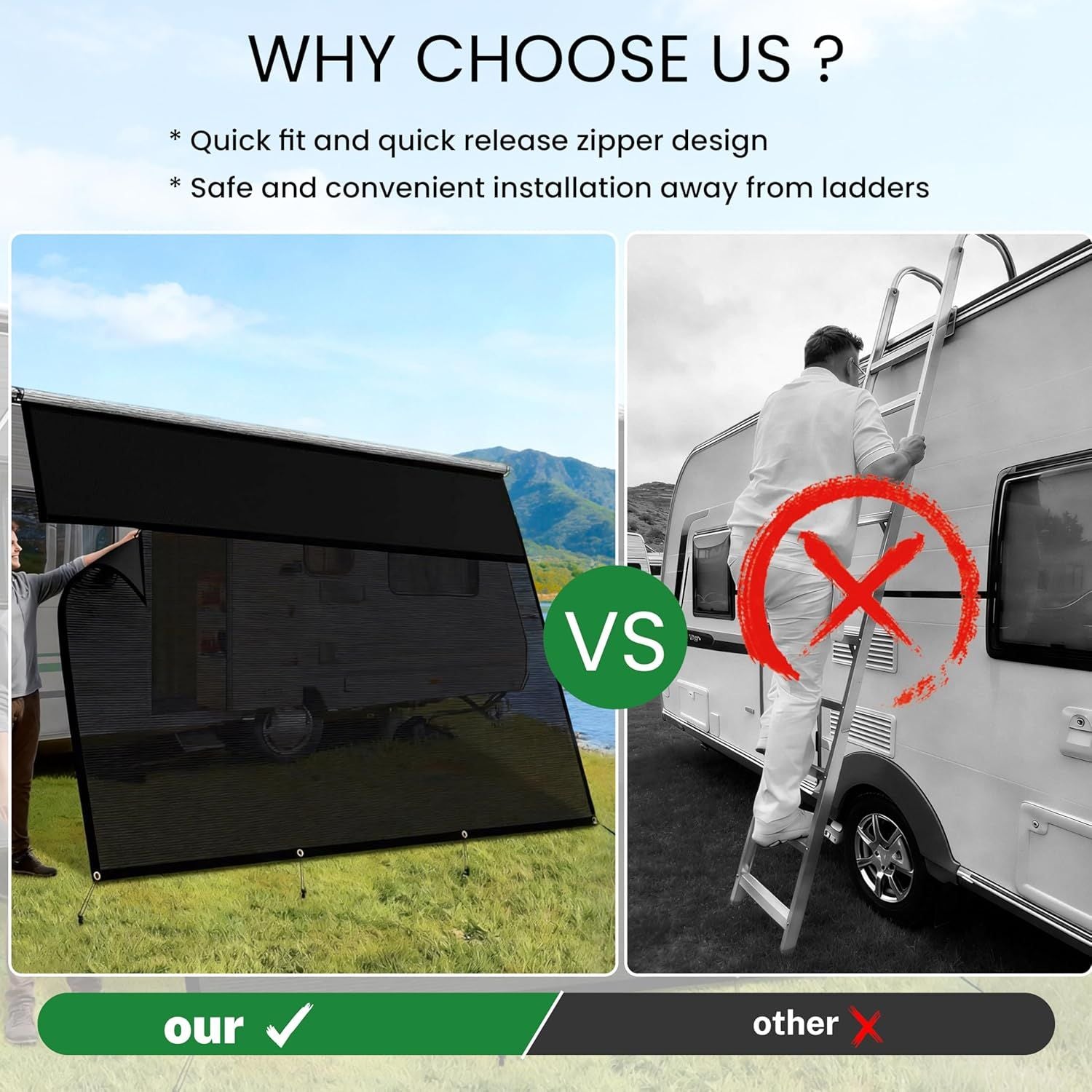 8' x 10'3" RV Sunshade Screen with Zipper