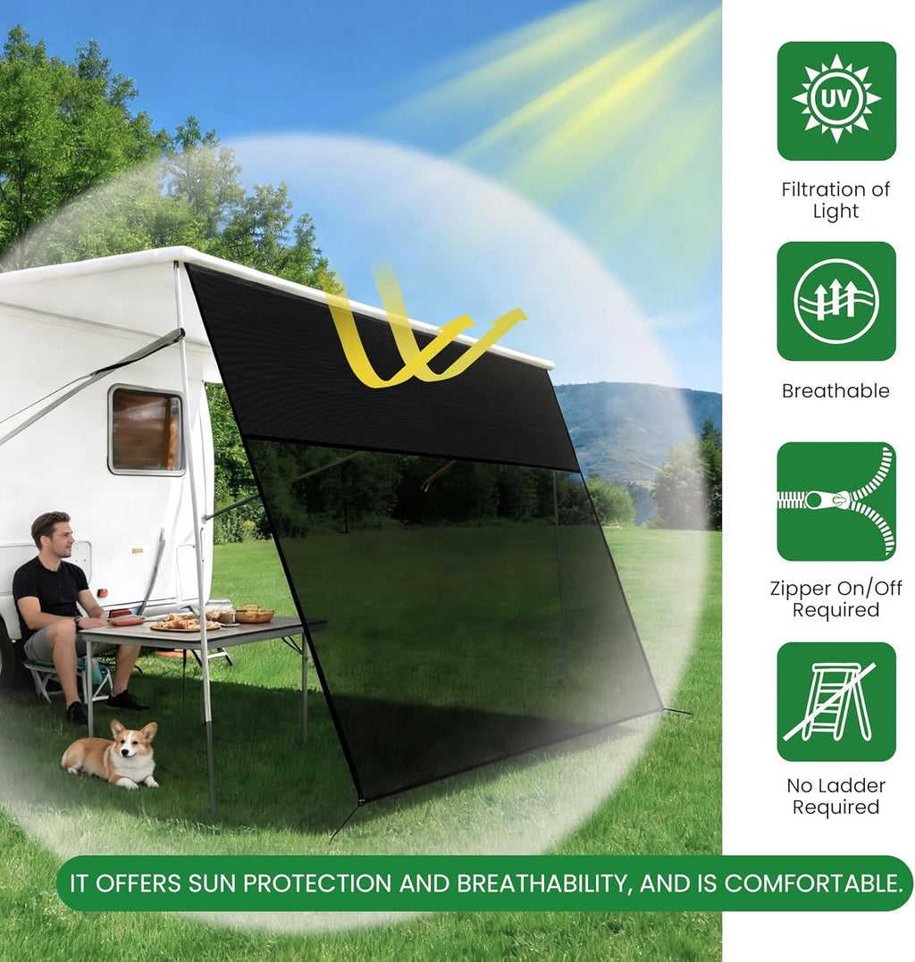 8' x 10'3" RV Sunshade Screen with Zipper