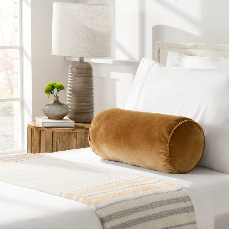 Refined Slub Velvet Bolster Pillow in Trailblazer Brown