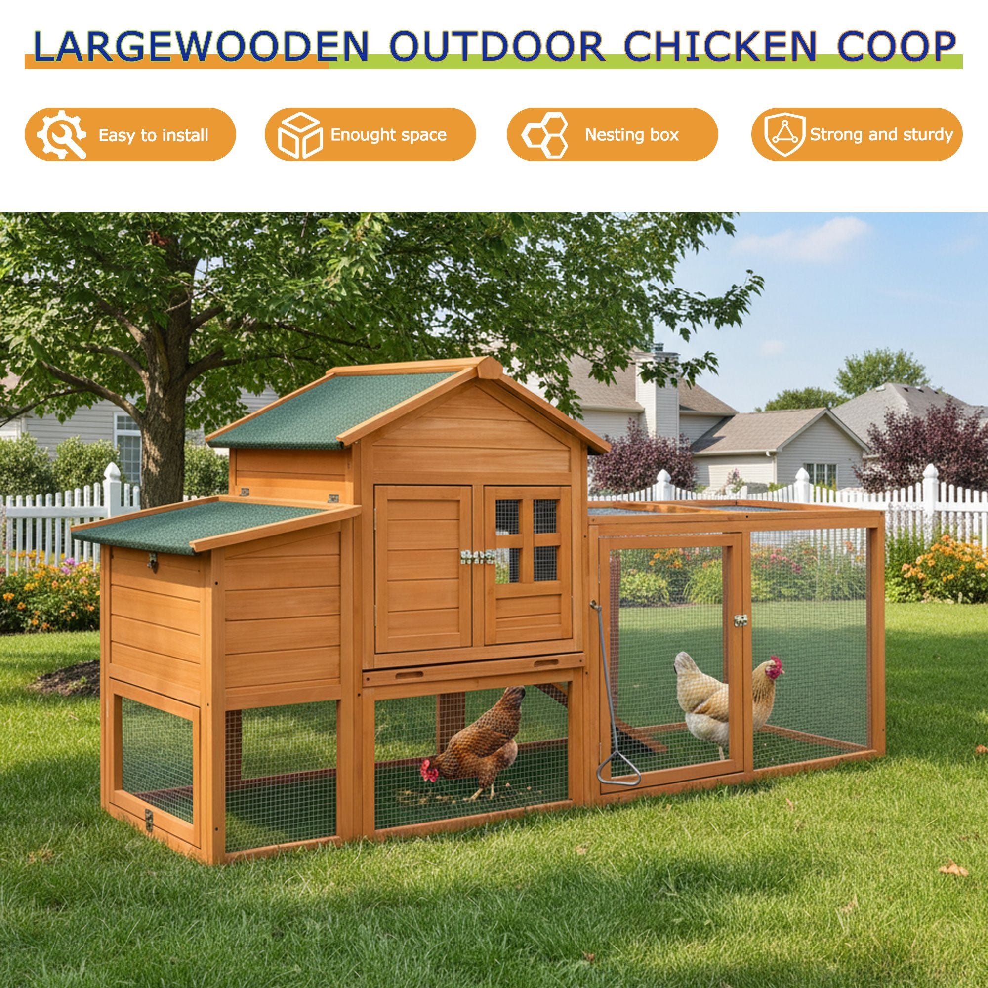 Outdoor Chicken Coop with Nest Box and Removable Tray