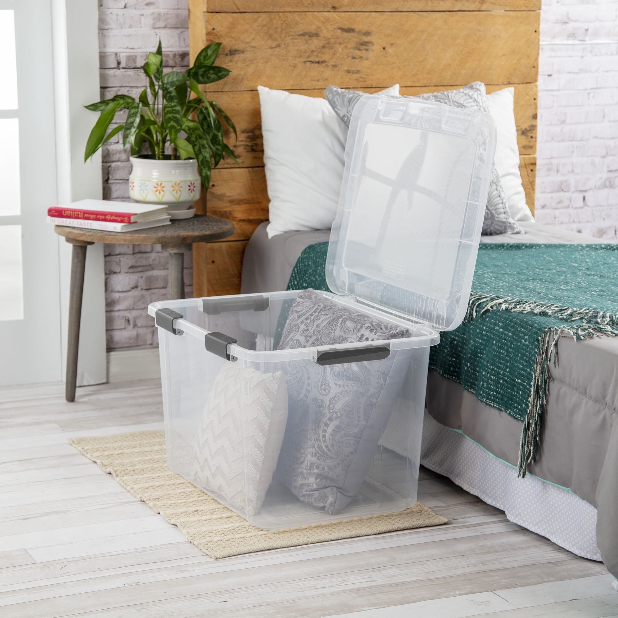 Clear Hinged-Lid Storage Bins with Secure Latches