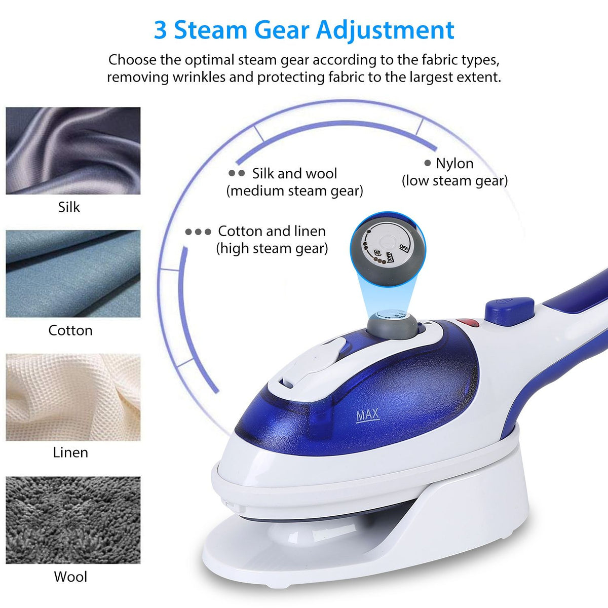 Adjustable Handheld Garment Steamer for Flat or Hanging Care