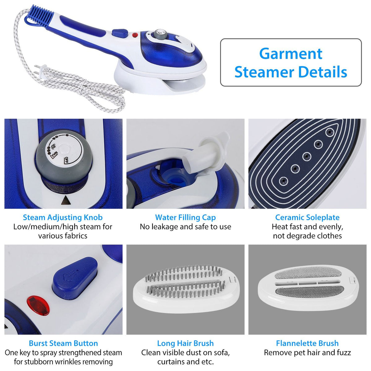 Adjustable Handheld Garment Steamer for Flat or Hanging Care