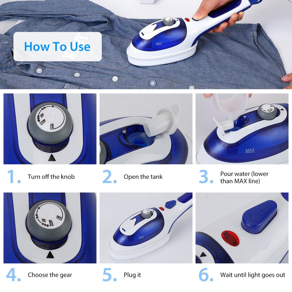Adjustable Handheld Garment Steamer for Flat or Hanging Care