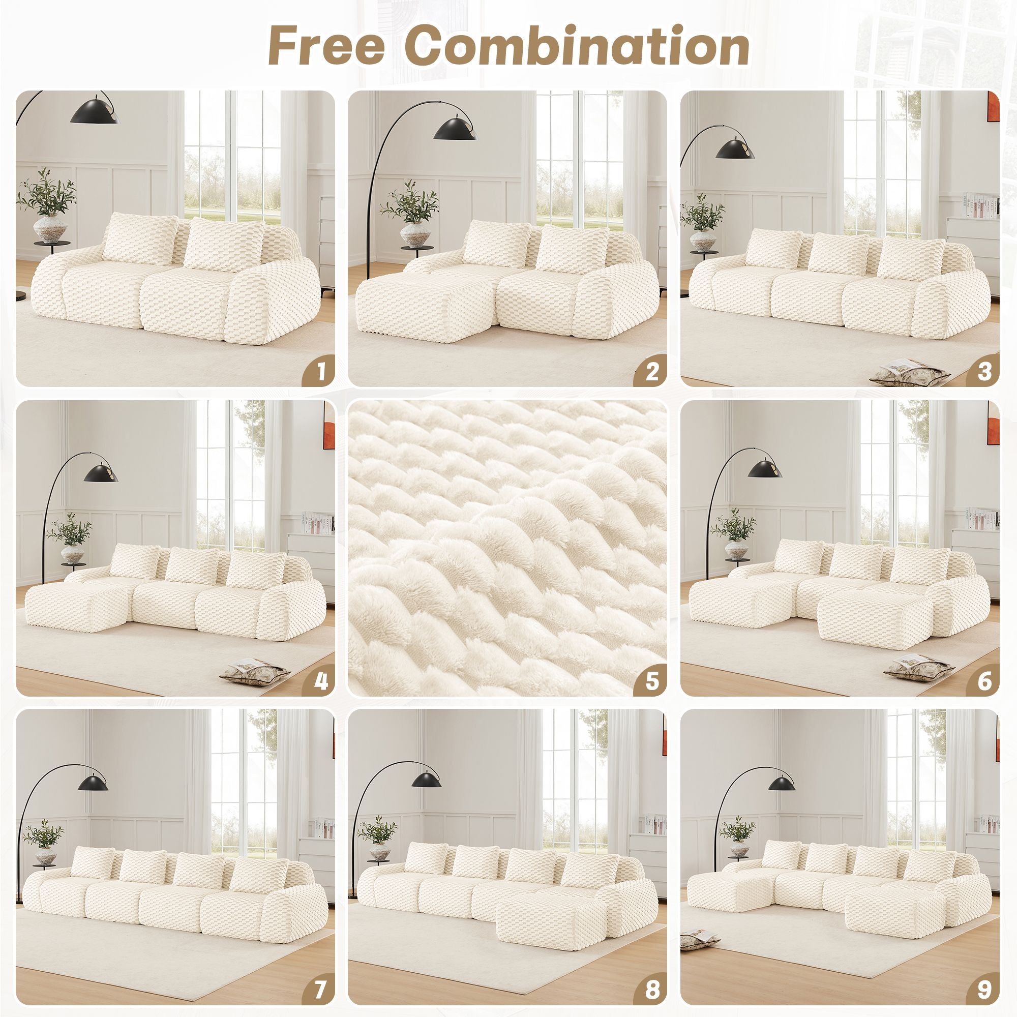 Cream Modular Sofa with Flexible, Assembly-Free Setup