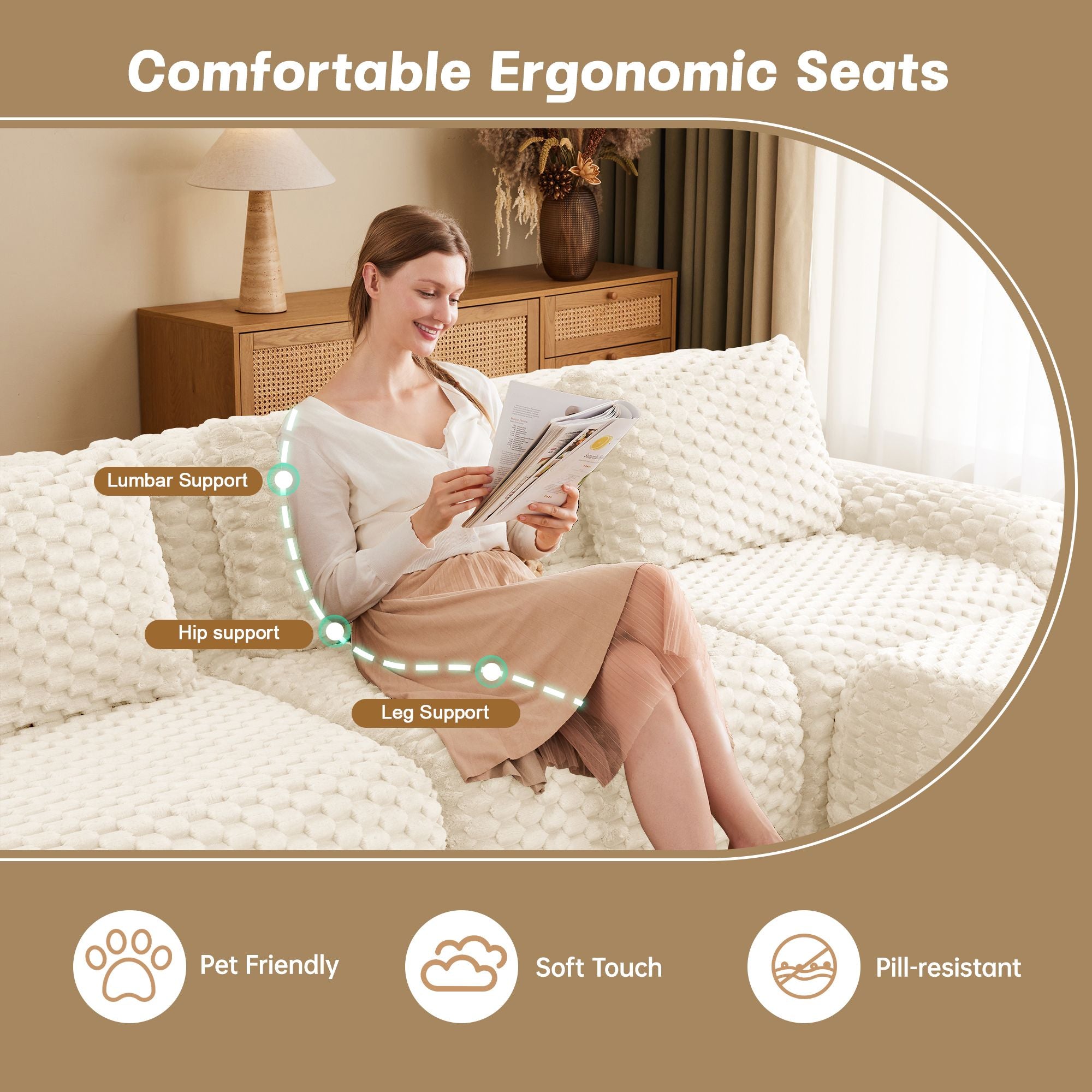 Cream Modular Sofa with Flexible, Assembly-Free Setup