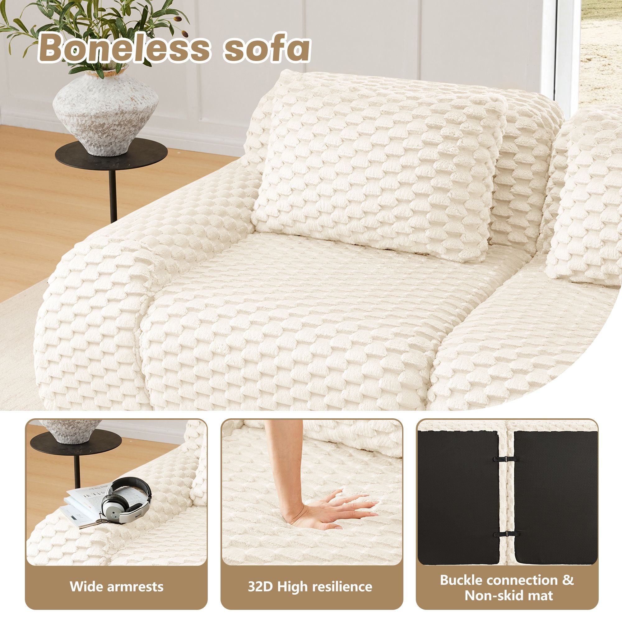 Cream Modular Sofa with Flexible, Assembly-Free Setup