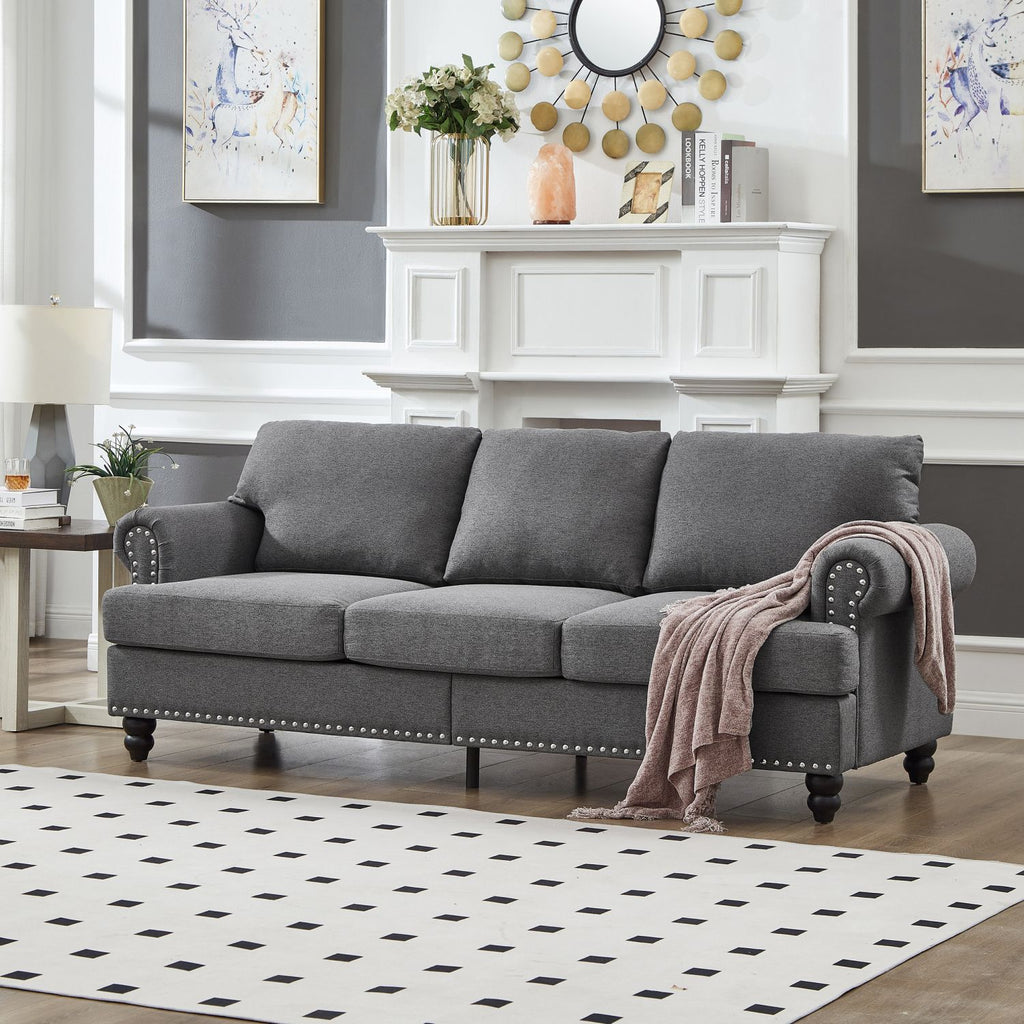 Classic Three-Seater Sofa with Nailhead Trim and Washable Covers