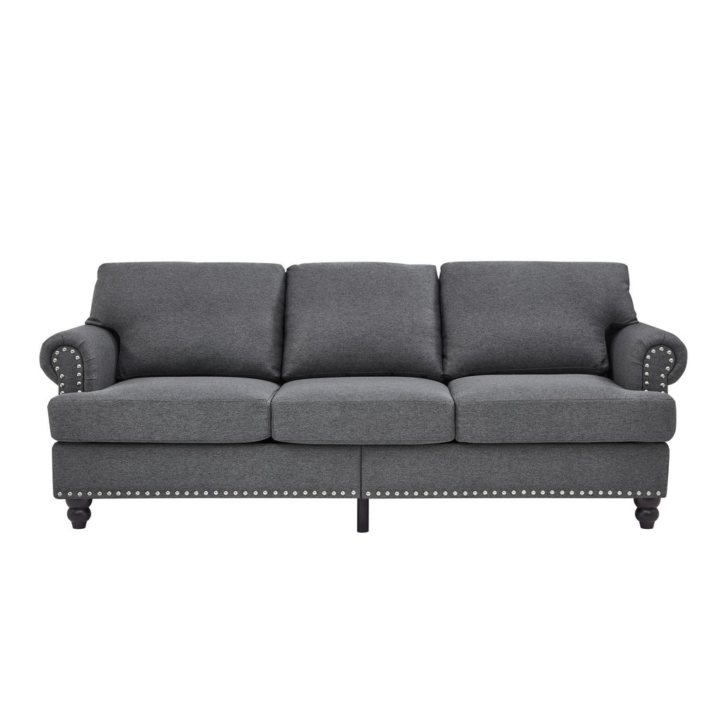 Classic Three-Seater Sofa with Nailhead Trim and Washable Covers