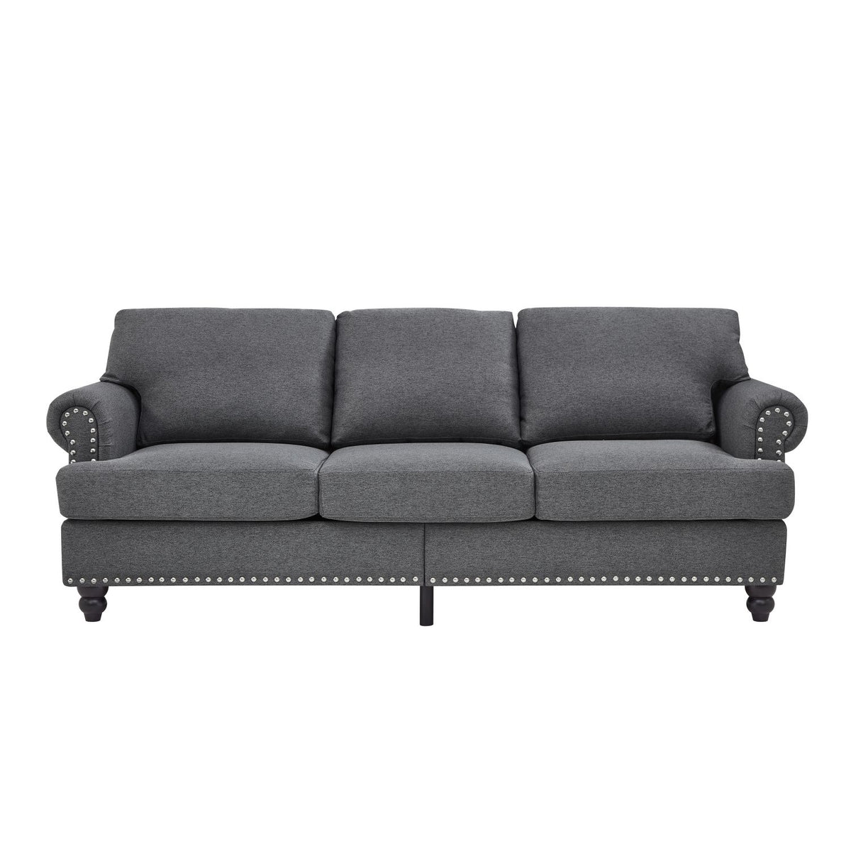 Classic Three-Seater Sofa with Nailhead Trim and Washable Covers