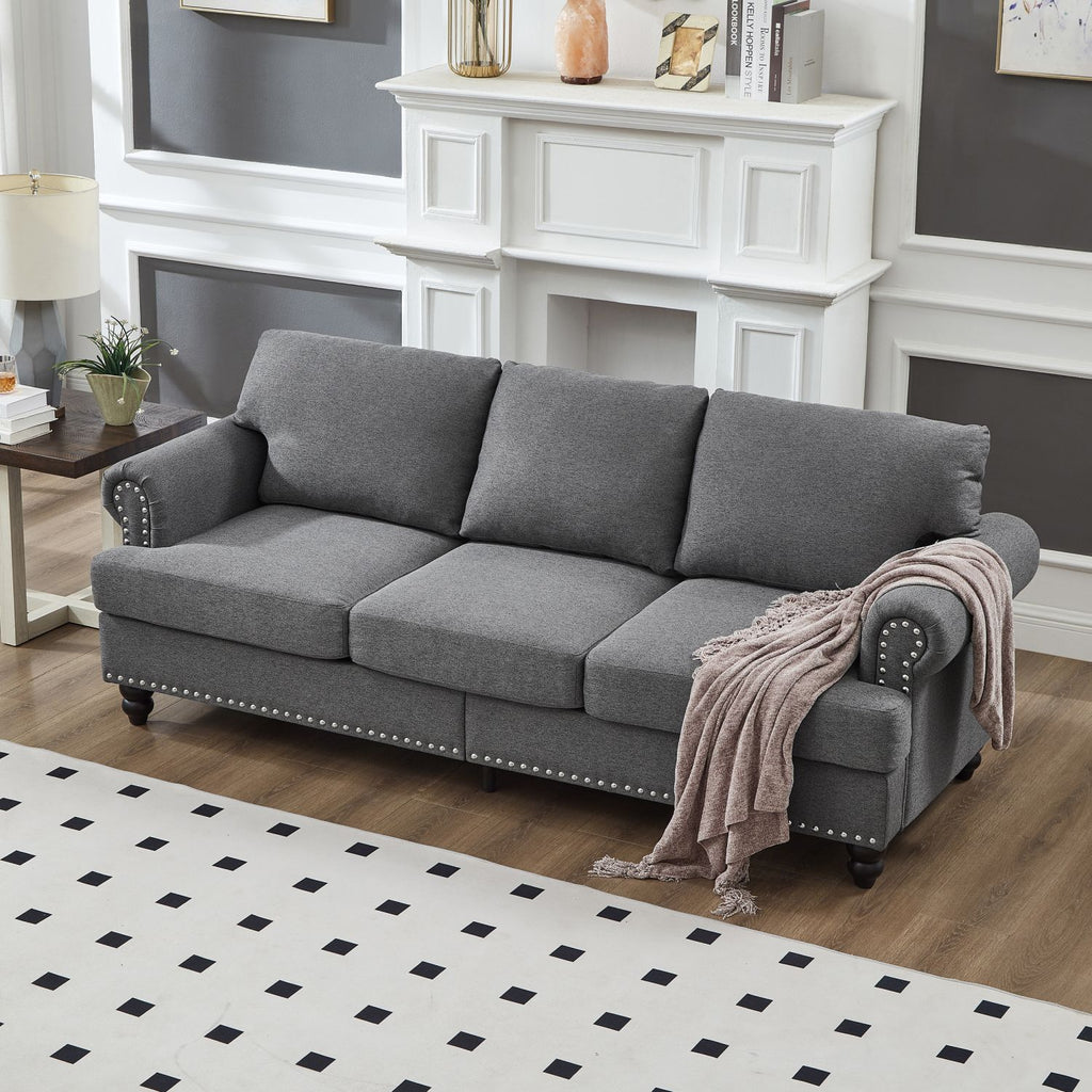 Classic Three-Seater Sofa with Nailhead Trim and Washable Covers