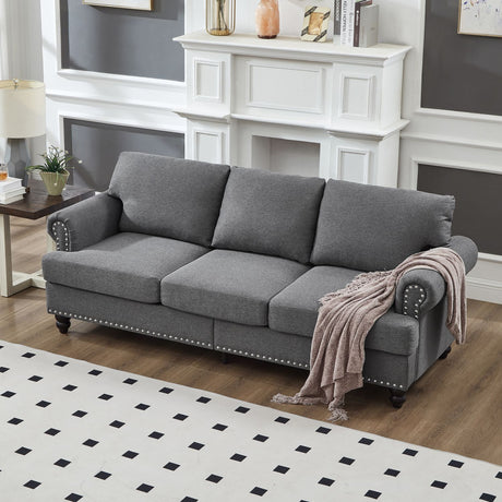 Classic Three-Seater Sofa with Nailhead Trim and Washable Covers