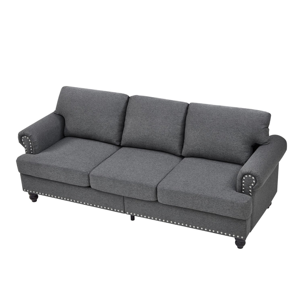 Classic Three-Seater Sofa with Nailhead Trim and Washable Covers