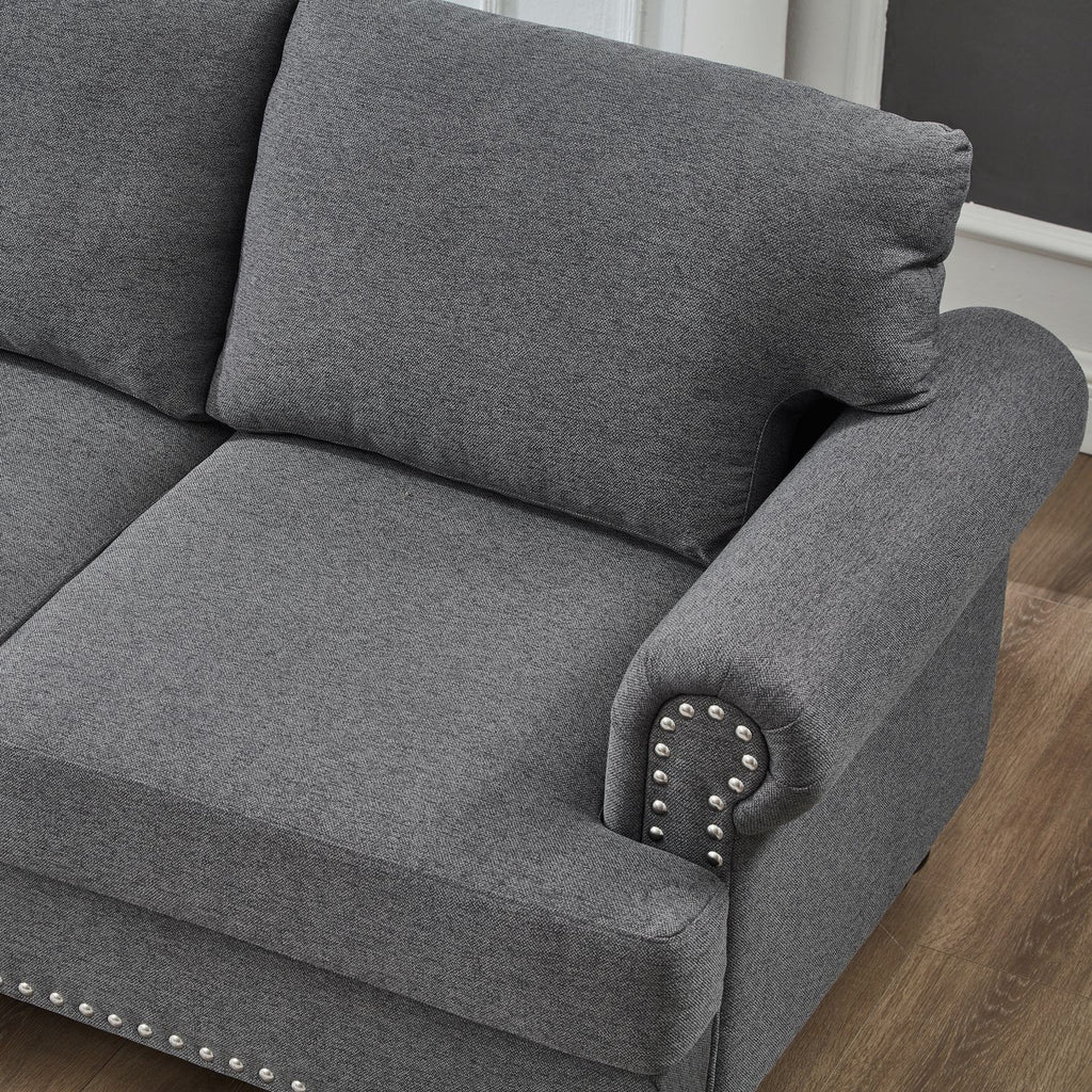 Classic Three-Seater Sofa with Nailhead Trim and Washable Covers