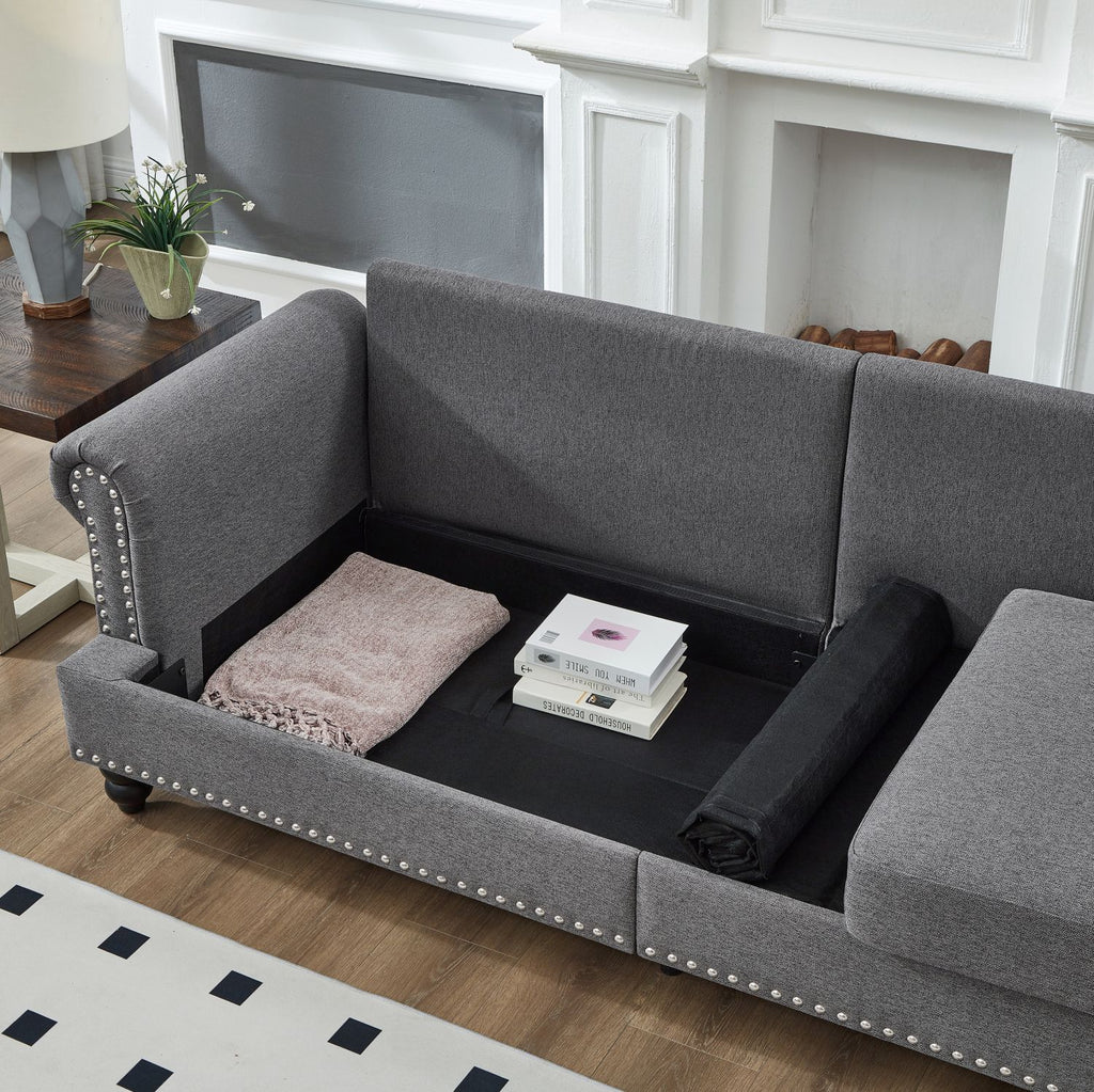 Classic Three-Seater Sofa with Nailhead Trim and Washable Covers