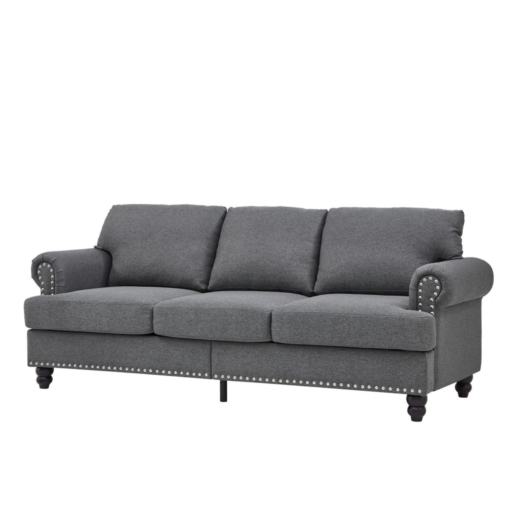Classic Three-Seater Sofa with Nailhead Trim and Washable Covers